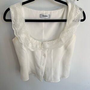 Guizio White Lace Trim Blouse